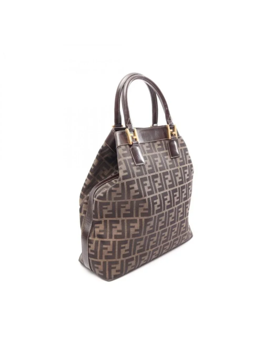 Fendi Tote Zucca Black Brown Canvas Leather